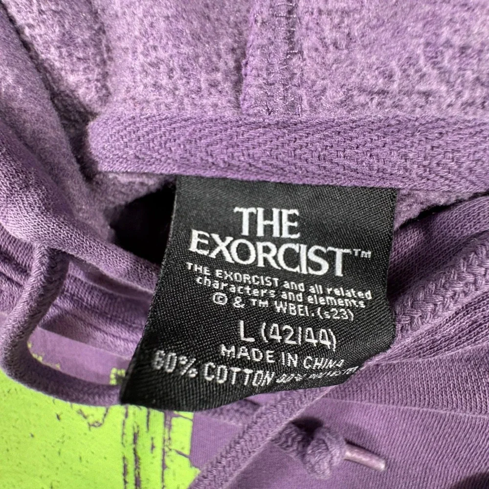 The Exorcist Movie Pullover Hoodie Men's L Purple Black Dip Dye Classic Horror